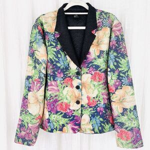 Vintage Tally Ho Colorful Stretchy Textured Lined Jacket Blazer ~ Size Large